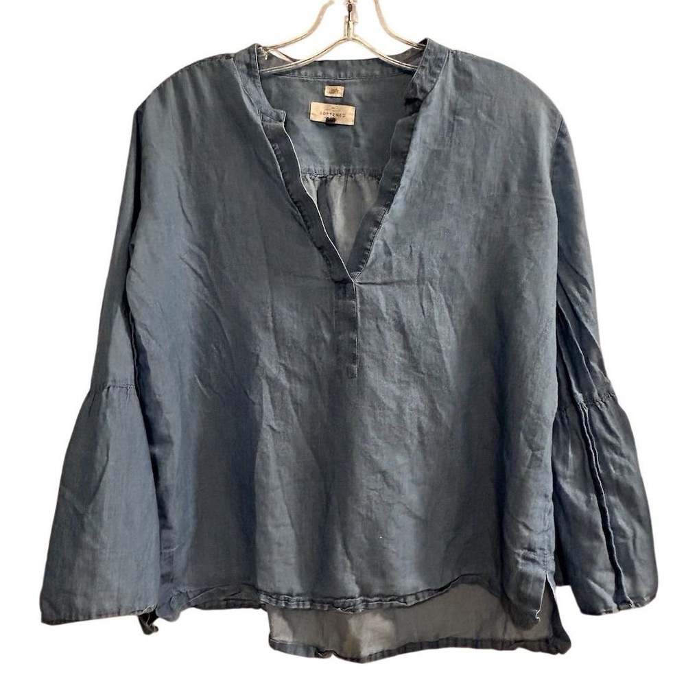 LOFT Women's Small Blue V-Neck Long Sleeve Blouse Casual Relaxed Fit